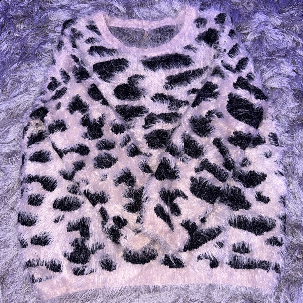 RAGA Fuzzy Black and Cream Animal Print Sweater
